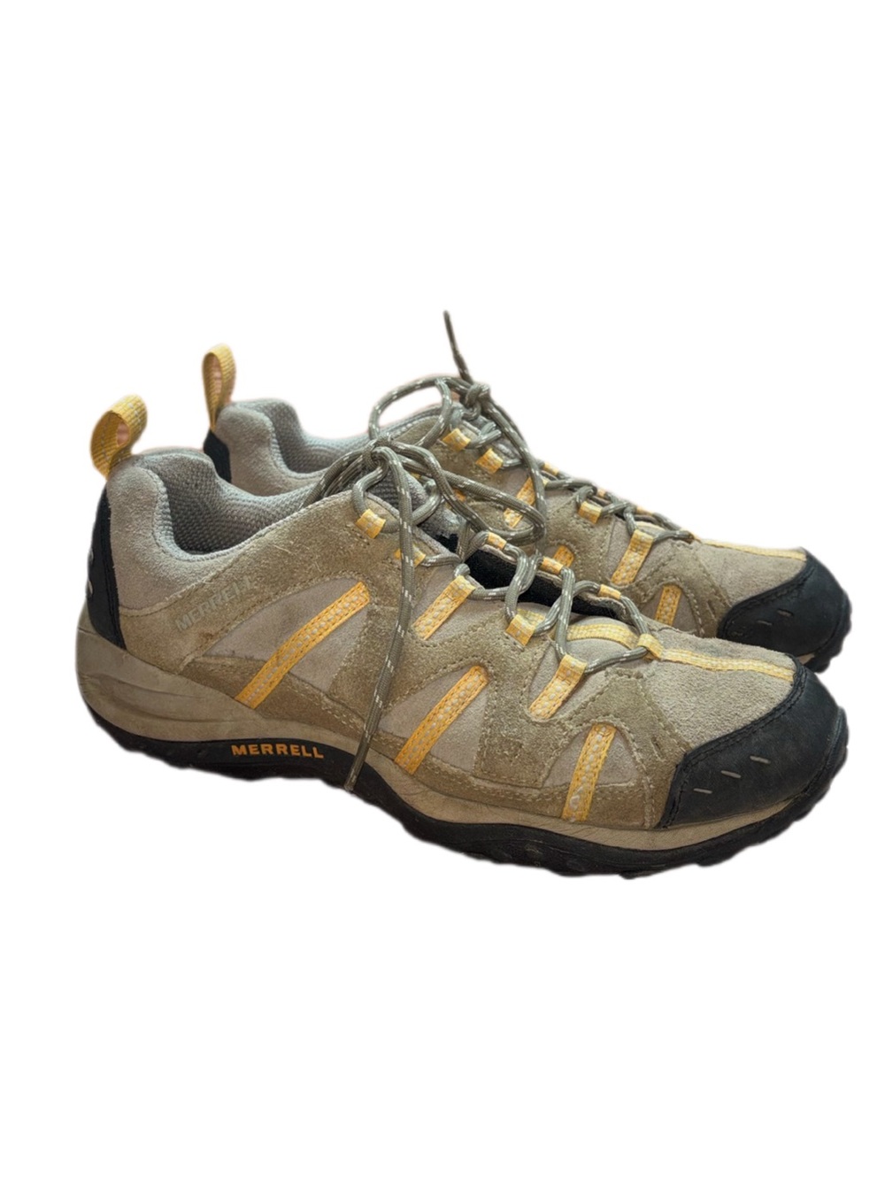 Merrell Tidal Low top trail hiking shoe suede Tan,gray,yellow women's size 9
